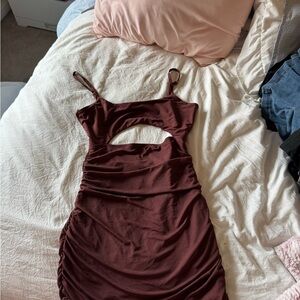 Edikted Women’s Cutout Ruched Bodycon Dress - Chocolate Brown